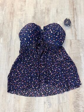Strapless Swim top with Navy & Pink Leopard Print